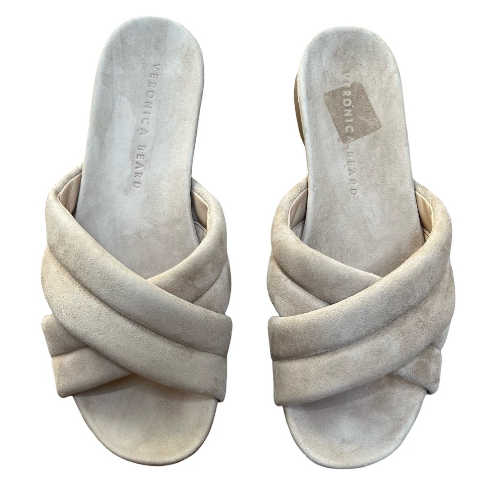Veronica Beard Elise Beige Suede Cross Slides Women's Sandals Sz 6.5